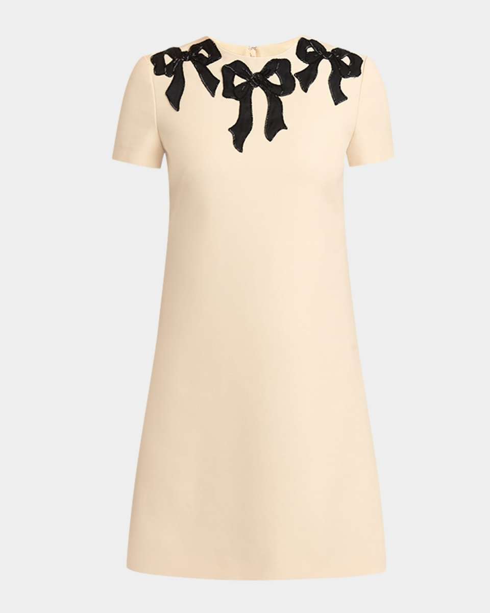 Embroidered Bow Satin Crepe Mini Dress
